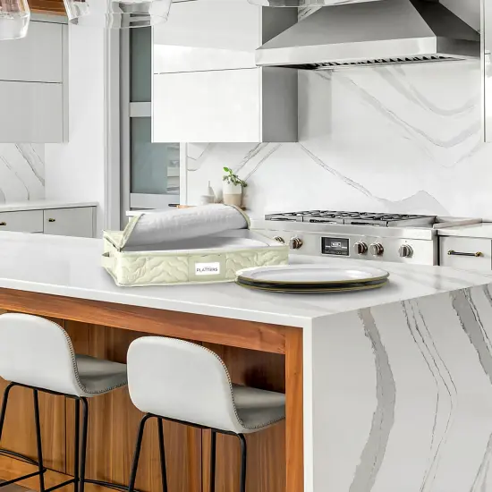 Sorbus China Platter Storage Containers - Serving Platter Storage Containers with Handles & Felt Dividers for Packing Dishes Beige {2}