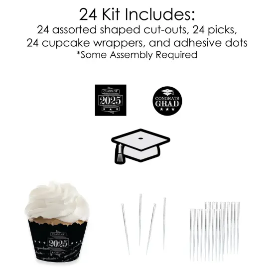 Big Dot of Happiness Graduation Cheers - Cupcake Decoration - 2025 Graduation Party Cupcake Wrappers and Treat Picks Kit - Set of 24 {6}