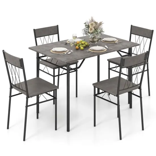 Costway 5PCS Dining Table Set for 4 Rectangular Kitchen Table & 4 Chairs with Metal Frame Cement Gray/Black {2}