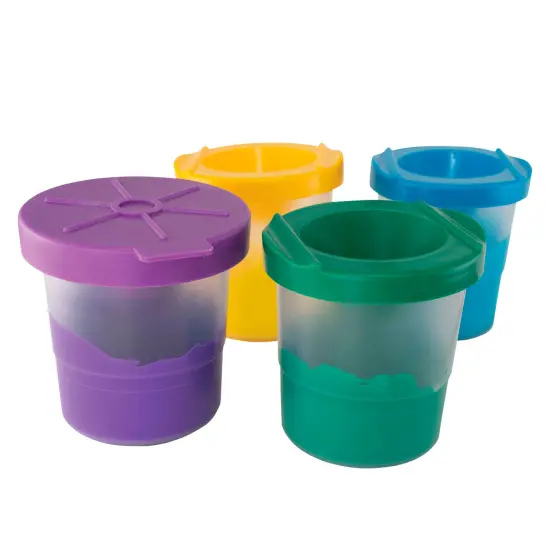 Creativity Street No-Spill Round Cup Plastic Paint Pot Set with Assorted Colored Lids, 3 Inches Wide, Translucent, Set of 10 {3}