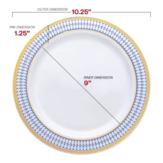 White with Blue and Gold Chord Rim Plastic Dinnerware Value Set (120 Guests) {3}