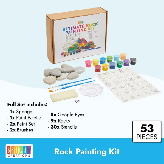 Painting Rocks Set for Kids with Paint, Brushes, Stencils, Googly Eyes (53 Pieces) Multicolor {3}
