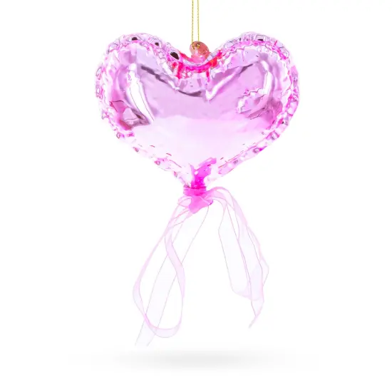 Pink Heart with Ribbon Glass Christmas Ornament {4}