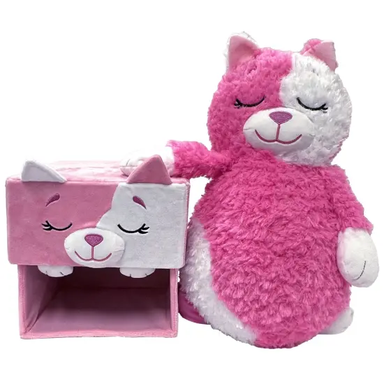 Happy Nappers: Adorable Storables - Cat - Pink & White - 8&rdquo; Character Box & Surprise 8&rdquo; Plush Toy w/ Weighted Paws, Square Storage Bin, Kids Ages 1+ {7}