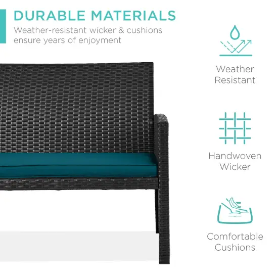 Best Choice Products 4-Piece Outdoor Wicker Patio Conversation Furniture Set w/ Table, Cushions Black/Peacock {3}