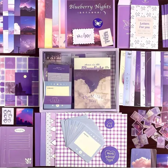 348 PCS Aesthetic Scrapbook Kit with A6 Grid Notebook (Moonlight) {5}