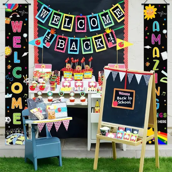 Welcome Back to School Porch Sign Banner Decorations(Black1) {4}