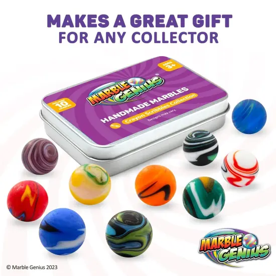 Marble Genius Collectors Marbles, Scribble Design, 16mm (⅝ Inch), 10 Handmade Glass Marbles, Gifts for Marble Lovers, Gifts for Kids Ages 3-14 {6}