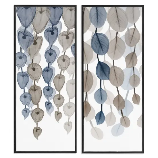 Stupell Industries Neutral Opaque Cascading Leaves Framed Giclee Art Black Frame {7}