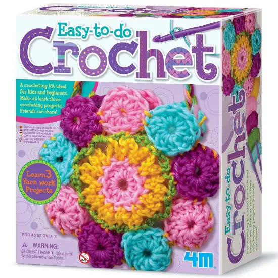 4M: Easy-To-Do Crochet - DIY Knitting Craft Kit, Learn 3 Yarn Work Projects, Create Coasters-Mini Bag-Placemat, All-In-1 Set, Beginners & Kids Ages 8+ {1}