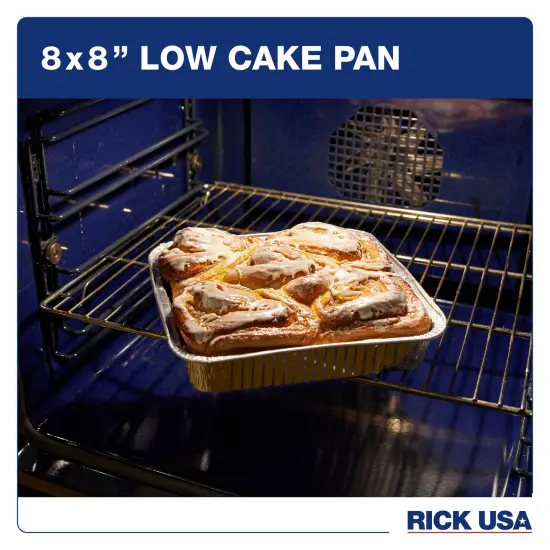 RICK USA: 8x8" Low Cake Pan - 25 Pack -Disposable Aluminum Foil, Multi-Purpose Baking-Cooking, Durable, Grill-Oven-Freezer-Dishwasher Safe, Recyclable {5}