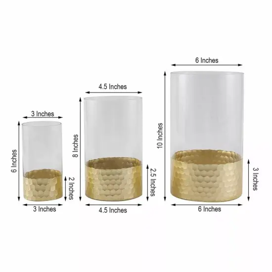 3 pcs Clear Gold Honeycomb Trim Glass Cylinder Vases Wedding Party {4}