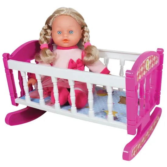 Lissi: 12" Doll Set: Stroller, Bed & Highchair - Blonde Hair - Pink-White-Animal - Feeding-Sleep-Travel Playset, Foldable Design, Kids-Toddlers Age 2+ {5}