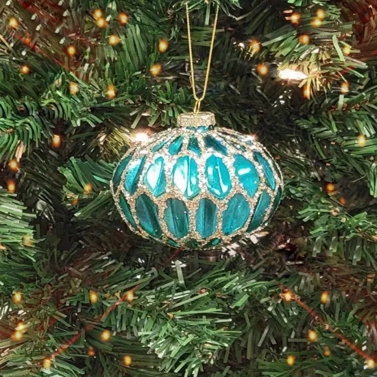 Blue Ice Glass Ball Christmas Ornament {1}