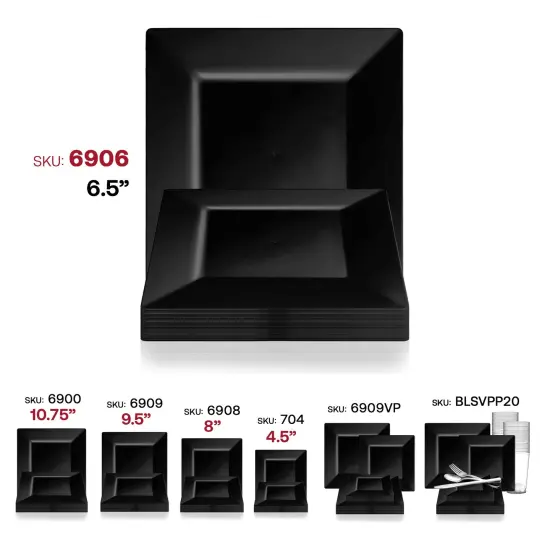 Black Square Plastic Cake Plates - 6.5" (120 Plates) {6}