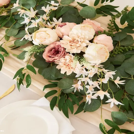 8FT Eucalyptus and Willow Leaf Garland with Artificial Flowers Fake Flower Peony Rose Vine Greenery Decorative Wall Hanging Plant for Spring Wedding Arch Door Arrangement Party Decor {3}