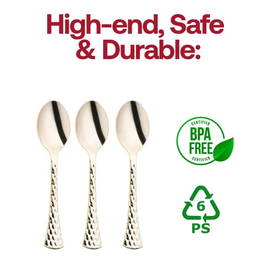 Shiny Gold Glamour Cutlery Disposable Plastic Spoons (600 Spoons) {4}