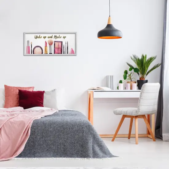 Stupell Industries Wake Up Make Up Watercolor Framed Giclee Art Gray Frame {2}