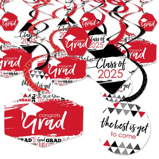 Big Dot of Happiness Red Graduation Class of 2025 Decorations Hanging Swirls - Set of 40 {1}