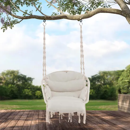 Costway Macrame Hammock Chair with Oversized Padded Cushion Hand-woven Knots and Tassels {2}