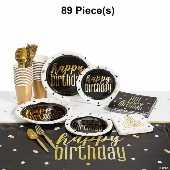 Metallic Happy Birthday Disposable Tableware Kit for 8 Guests 89 Pc {1}