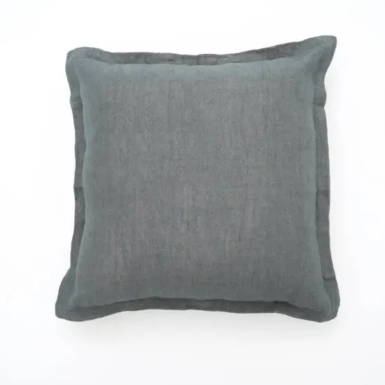 Linen Solid Grey Throw Pillow with Flange &ndash; 22" x 22", Decorative Square Cushion {4}