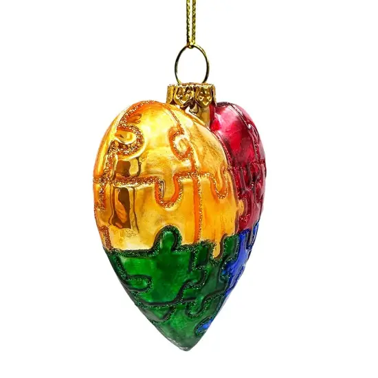 Sentimental Autism Heart Puzzle Glass Christmas Ornament, Autistic Child Parent Gift {4}