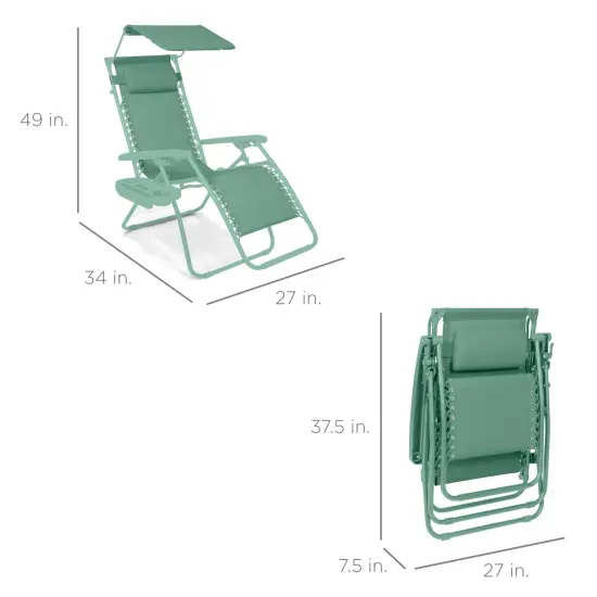 Best Choice Products Folding Zero Gravity Recliner Patio Lounge Chair w/ Canopy Shade, Headrest, Tray Seafoam {2}