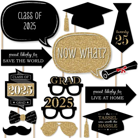 Big Dot of Happiness Gold Graduation Party - 2025 Grad Photo Booth Props Kit - 20 Count {1}