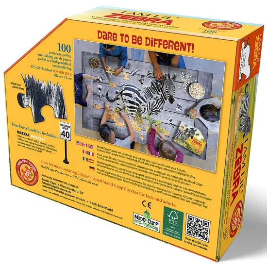 Madd Capp: I Am Lil' Zebra - 100 Piece Puzzle - Kids Animal-Shaped Jigsaw, 32x28" Assembled Size, Poster Reference, Edcuational Fun Fact Booklet {6}