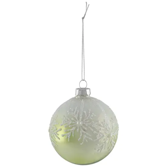 Northlight Snowflakes Shiny Glass Ball Christmas Ornaments - 3" (80mm) - Green and White- 4ct {6}