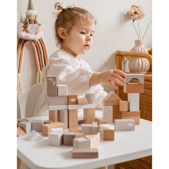 Label Label: Wooden Blocks Set 50pcs - Tan- Natural Wooden & Colored Blocks, Creative Building & Stacking, Range of Shapes & Sizes, Kids Ages 2+ {5}