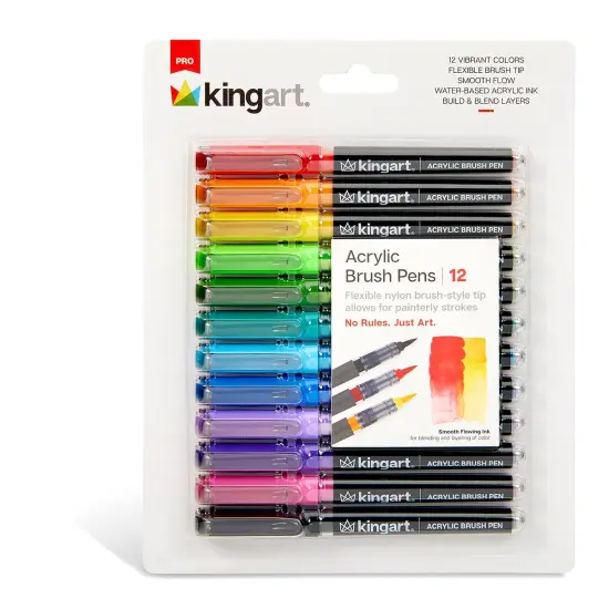 KINGART&reg; PRO Acrylic Brush Pens, 12 Vibrant Colors, Flexible Brush Tip with Blendable Ink {2}