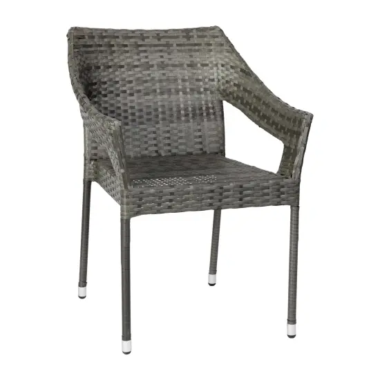 Emma and Oliver Embry All-Weather Indoor/Outdoor Stacking Patio Dining Chair with Steel Frame and Weather Resistant PE Rattan Gray {2}
