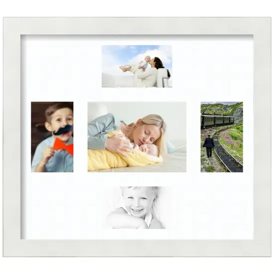 ArtToFrames Collage Photo Picture Frame with 1 - 5x7 and 4 - 3x5 inch Openings, Framed in White with Over 62 Mat Color Options and Regular Glass (CSM-3966-331) {6}