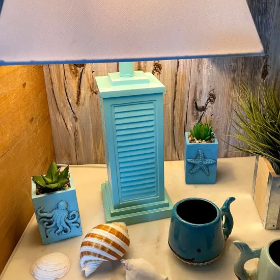 Seafoam Green Shutter Table Lamp 24in Glossy Base 120V 60W Coastal Decor {6}