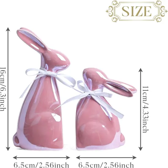 Easter Decorations, 2Pcs Easter Bunny Decor, Pearl Pink Ceramic Rabbit Statue Figurine for Home, Spring Easter Gift Tiered Tray Decorations for Indoor Table Centerpieces，6.3 Inch {3}