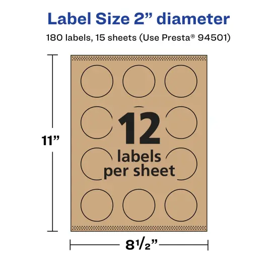 Avery Kraft Brown Round Labels with Sure Feed, 2" diameter {5}