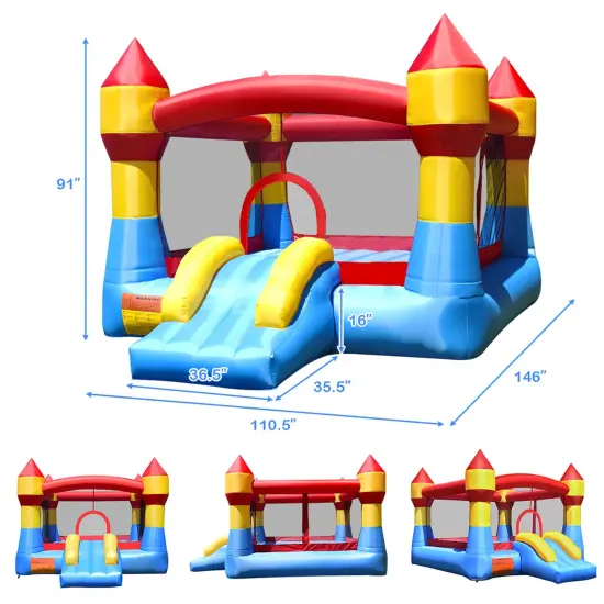 Costway 3-in-1 Kids Bouncer with Slide Large Jumping Area & Basketball Hoop Blower Excluded {3}
