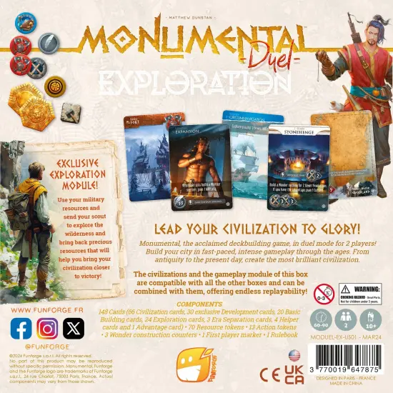 Funforge: Monumental Duel - Exploration - Civilization Deck-Building Board Game, Strategy Game, Combine Or Standalone, Ages 10+, 2 Players, 60-90 Min {3}