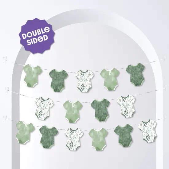 Big Dot of Happiness Boho Botanical Baby Garland Banner, Greenery Baby Shower, Gender Neutral Decorations Banner, 30 Feet of Cord, 15 Double-Sided Green Baby Bodysuits {3}
