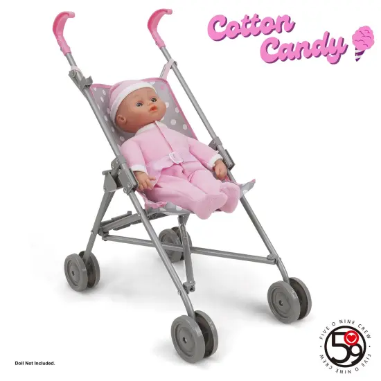 Cotton Candy Pink Umbrella Doll Stroller in Grey Polka Dots, Fits Dolls Up to 24" {5}