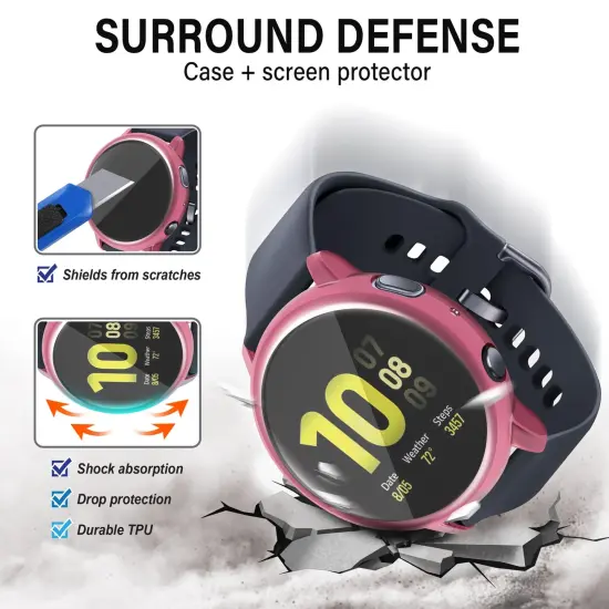 Insten 2-Pack Case Compatible with Samsung Active 2 40mm, Built in Screen Protector Soft TPU Bumper Cover, Full Around Coverage (Clear + Pink) {2}