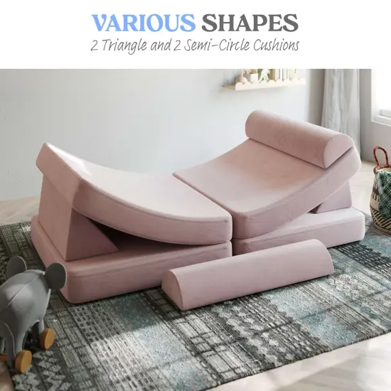 Emma and Oliver Conner Modular Play Couch for Kids with Convertible 6-Piece Design and Soft Foam Cushions Gray {9}