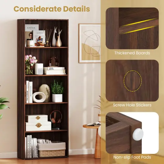 Costway 5-Shelf Storage Bookcase Modern Multi-Functional Display Cabinet Furniture Black/White/Walnut {5}