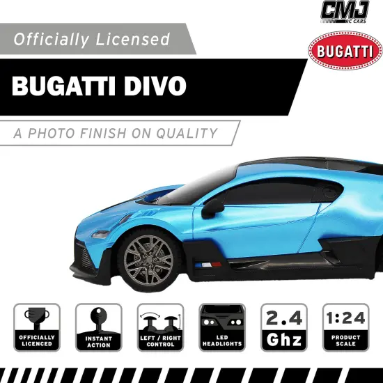 CMJ RC Cars: Bugatti Divo - Blue - 1:24 Scale, Remote Control Radio Vehicle, 2.4 Ghz, LED Headlights, Indoor-Outdoor Racing Toy, Licensed Model {4}