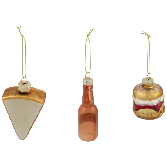 Northlight Pizza, Burger and Beer Glass Christmas Ornaments - 3.5" - Set of 3 Multi {6}