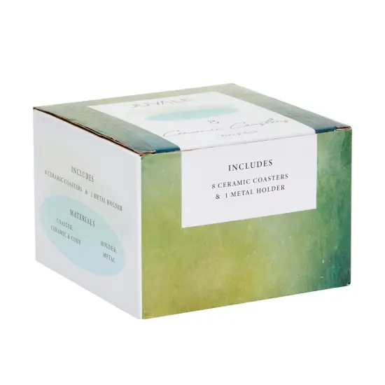 Set of 8 Ocean Animal Ceramic Table Coasters for Drinks with Holder and Cork Base (4 In) Multicolor {3}