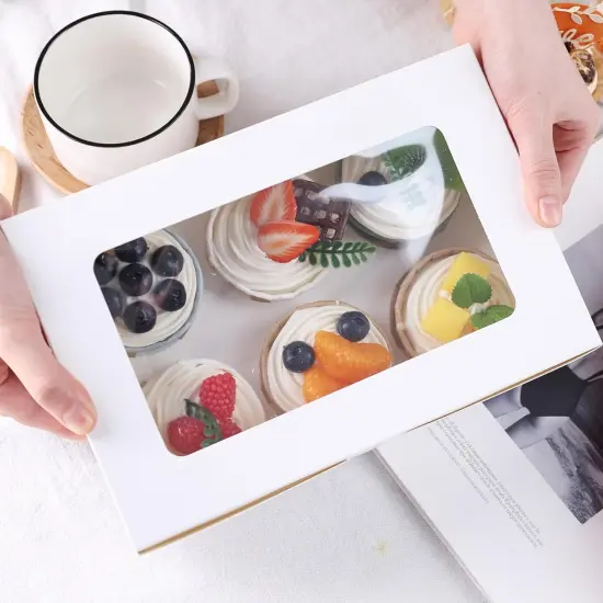 6 Count White Cupcake Boxes, 6 Sets Cupcake Carrier with Window Boxes Holding 36 Pastry Box for Birthday Holiday Party Bakery Supplies {4}