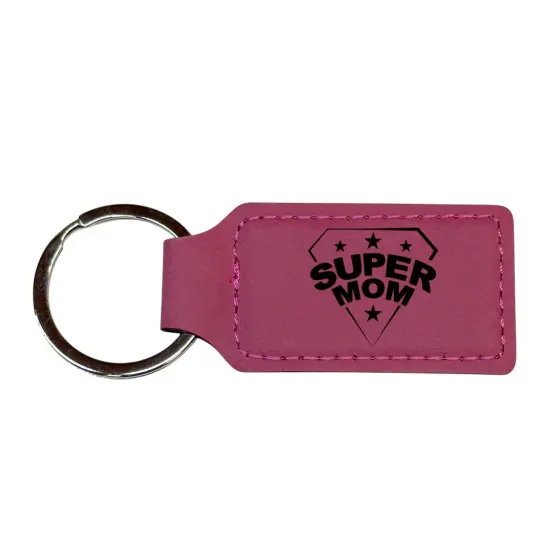 Keychain - Rectangle - Super Mom - Leather Rawhide/Black {2}